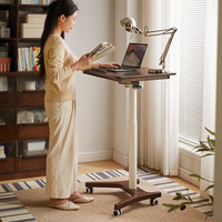 家逸移动升降桌工作台实木床边桌可折叠电脑桌可移动办公桌电竞书桌子 胡桃色80cm-升降电脑桌