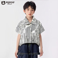 小猪班纳男女童衬衫夏季纯棉儿童时尚T恤宝宝短袖上衣夏款衬衣童装 棉衬衫简约竖条 男女同款 90 cm