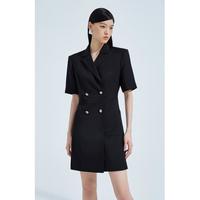 夏装 挖剪链饰驳领通勤西装裙短袖连衣裙