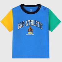 Gap男幼童2024春秋季纯棉小熊logo撞色短袖T恤儿童装上衣465360