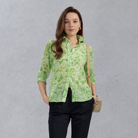 GANT/甘特春季女士花卉印花长袖翻领v领轻薄桑蚕丝棉短款气质衬衫 阳光橙 XL 38