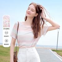 百图 多巴胺晕染彩虹条印花 女士T恤