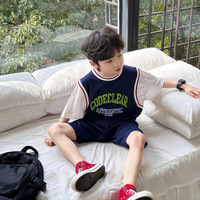 拥抱熊儿童夏装短袖套装2025薄款速干运动童装两件套 M蓝色球服套装 110 cm