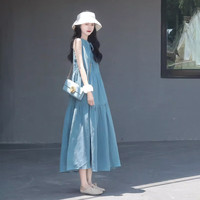 家隆名秀 法式感茶歇无袖背心裙慵懒气质长裙连衣裙女装夏季新款 图片色 L