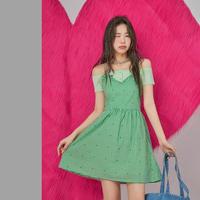 chuu 印花格子吊带连衣裙女夏秋修身A字短裙子