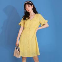 限尺码：chuu V领高腰短款连衣裙女夏秋休闲ins潮裙子