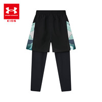安德玛（Under Armour）男童假两件打底二合一长裤版型运动裤251123126 黑色 170cm 