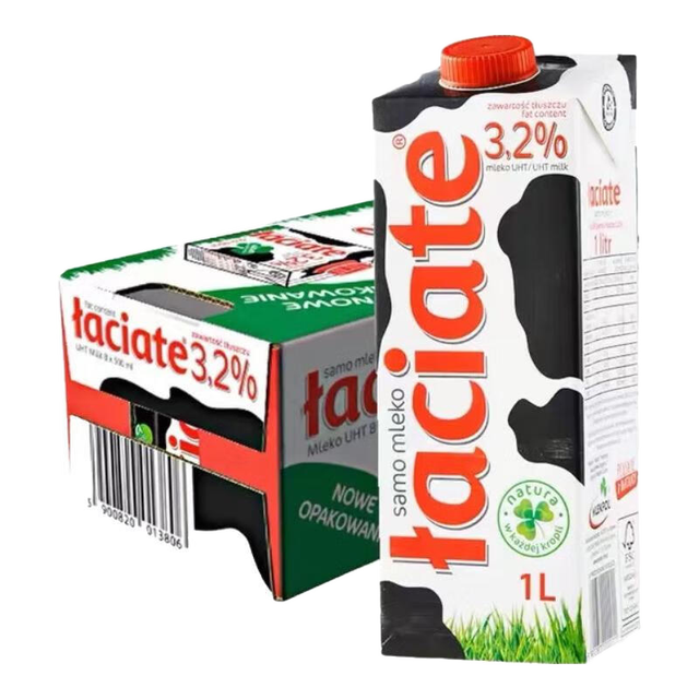 Laciate 兰雀波兰原装进口3.2全脂纯牛奶1L*12整箱装早餐营养高钙优质蛋白