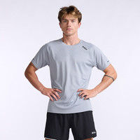 2XU Aero系列 短袖t恤男宽松休闲圆领运动夏季跑步速干透气吸汗上衣 灰色/黑色反光 L