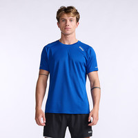 2XU Aero系列 短袖t恤男宽松休闲圆领运动夏季跑步速干透气吸汗上衣 冲浪蓝/银色反光 M