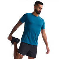 2XU Aero系列 短袖t恤男宽松休闲圆领运动夏季跑步速干透气吸汗上衣 海岛蓝/银色反光 XL