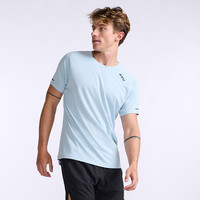 2XU Aero系列 短袖t恤男宽松休闲圆领运动夏季跑步速干透气吸汗上衣 天蓝色/黑色反光 XL