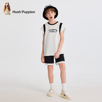 暇步士(Hush Puppies)童装儿童男大童2025夏季清凉舒适经典假两件休闲运动风套装 本白 【宽松版】 110
