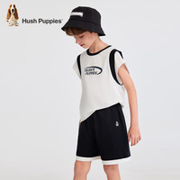 暇步士(Hush Puppies)童装儿童男大童2025夏季清凉舒适经典假两件休闲运动风套装 本白 【宽松版】 150