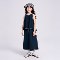 笛莎（DEESHA）童装儿童女童套装2025夏季中大童洋气无袖针织珠地两件套 藏青 140