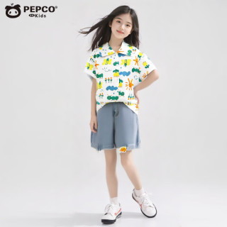 小猪班纳男女童衬衫夏季纯棉儿童时尚T恤宝宝短袖上衣夏款衬衣童装 棉衬衫水果蔬菜 男女同款 90 cm