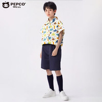 小猪班纳男女童衬衫夏季纯棉儿童时尚T恤宝宝短袖上衣夏款衬衣童装 棉衬衫OTFR字母 男女同款 110 cm