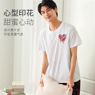 都市丽人 COSMO LADY男士款套头薄款短袖套装2022春夏时尚亲肤透气红心印花柔软男女男士睡衣 4H12A1 黑色 XL