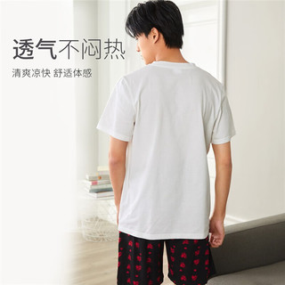 都市丽人 COSMO LADY男士款套头薄款短袖套装2022春夏时尚亲肤透气红心印花柔软男女男士睡衣 4H12A1 黑色 XL