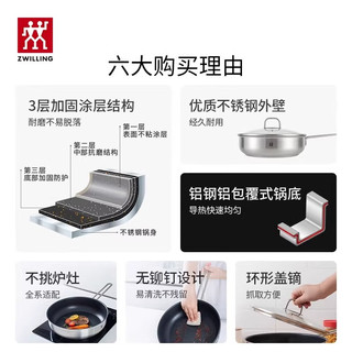 双立人Nova Plus不粘锅家用平底锅煎锅不锈钢煎蛋锅厨房炒菜24cm