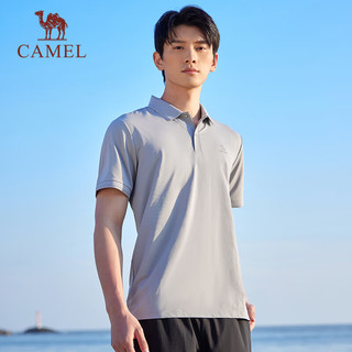 骆驼（CAMEL）原纱防晒冰感POLO衫商务休闲翻领上衣 J15BAXN016，循环灰，男 3XL