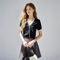 范思蓝恩假两件短袖针织开衫女2024夏季V领针织上衣24FS12195 红色 S