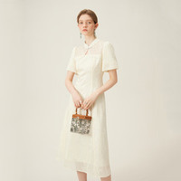 范思蓝恩国风新中式刺绣花木连衣裙女夏季2024裙子24FS12061 米杏色 L