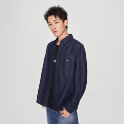 Lee 春夏标准版翻领经典工装设计男士长袖牛仔衬衫休闲潮流LMT009 清水洗 S