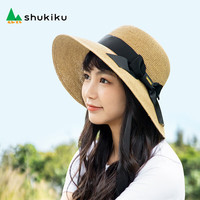 SHUKIKU海岛系列女士蝴蝶结户外海边沙滩防晒草帽 女士蝴蝶结草帽-卡其色 均码