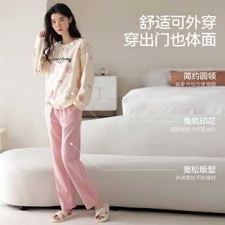 猫人【100%纯棉】女士睡衣女春夏带胸垫可爱印花家居服可外穿新品