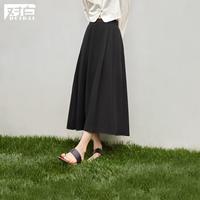 【新中式】2024夏装简约纯色前片压褶侧插口袋女式中长半身裙