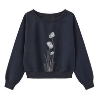 CUBIC 春日小苍兰 斜肩卫衣一字肩蕾丝贴布绣花休闲百搭卫衣