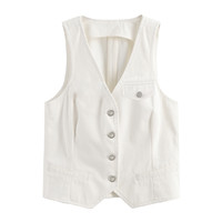 CUBIC 时髦知识分子修身V领中蓝色棉感马甲背心