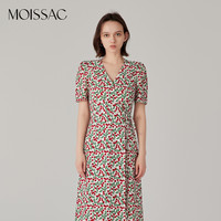 摩萨克 MOISSAC 商场同款 摩萨克夏度假风V领收腰短袖樱桃印花长款连衣裙女