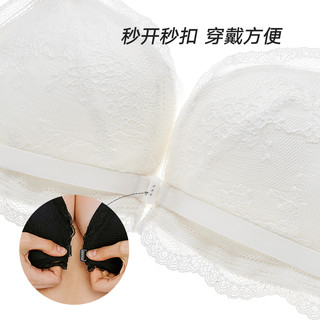 兰卓丽美背内衣女小胸聚拢无钢圈性感蕾丝胸罩前扣文胸 正黑 36/80B