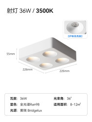 麦丹妮 madani 超薄明装led防眩斗胆射灯无主灯客厅卧室四头方形吸顶筒灯