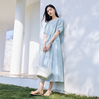 香影 X.YING高级感套装女夏季2025莱赛尔天丝半身裙蓝色慵懒风两件套 蓝色 L 165/88A/110-125斤