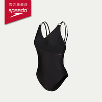 速比涛（Speedo）泳衣女纤姿唯美温泉度假塑形显瘦可调肩带防晒连体泳衣 黑色 34 M (高158-165cm,重50-57kg)
