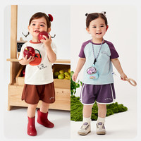 迷你巴拉巴拉男女童短袖T恤宝宝短裤夏吸湿速干弹力透气宽松裤子 深紫红