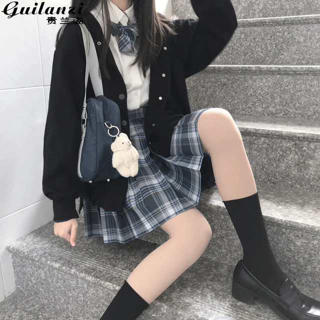 甜心洛丽塔 Honeyhoneylolita 贵兰姿晒海jk制服裙子女兔缝缝学院风格子百褶裙半身裙学生衬衫短裙套装 晒海套装（格裙+衬衫） L