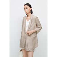 麦檬【/捡漏】中七分袖通勤气质条纹亚麻西装外套女5C4210981 浅棕上装5C4210981 M
