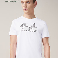 七匹狼短袖T恤 夏季男士圆领休闲印花上装男装 803(本白)	 M 165/84A