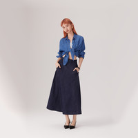 Levi's李维斯冰酷系列25春夏女士美式高街压褶蓝色牛仔半身裙 牛仔蓝 S (25)