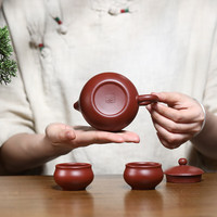 移动端、京东百亿补贴：束氏 宜兴原矿大红袍手工紫砂壶茶具西施茶壶1壶2杯礼盒套装佳品 德钟壶