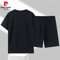皮尔卡丹运动套装男士夏季速干短袖短裤跑步休闲宽松大码篮球训练服款 黑色 2XL