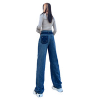 petty Elsa梨型身材加长牛仔裤女春春高腰宽松显瘦阔腿裤拖地直筒 S
