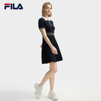 FILA 斐乐官方女装编织连衣裙2025夏季新款时尚简约翻领修身裙子 -NV