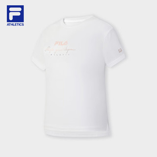 FILA 斐乐女装针织短袖衫2025夏季百搭运动宽松圆领白T恤女 玉石白-WT S 160/80A/S