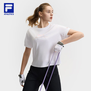 FILA 斐乐女装针织短袖衫2025夏季百搭运动宽松圆领白T恤女 玉石白-WT S 160/80A/S