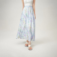 范思蓝恩设计感油画晕染乱褶半身裙女2024夏装显瘦高腰百褶裙 油画彩虹 XL